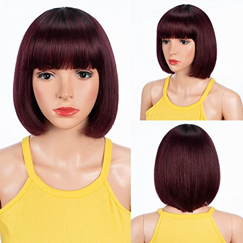 DÉBUT Echthaar Perücke mit Pony kurz Perücke Bob Pixie 10A brasilianisches Virgin Remy Hair 25cm 103g (20 cm, TT1B/99J)