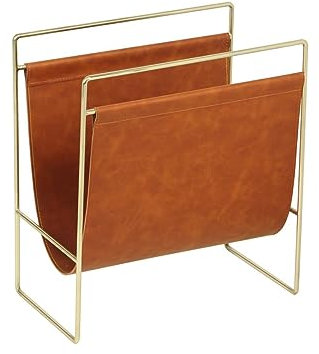 Vente-unique-Zeitungsständer in Vintage-Optik - Kunstleder - B 38 x T 22 x H 41 cm - Metall & braunes Kunstleder - Ferri