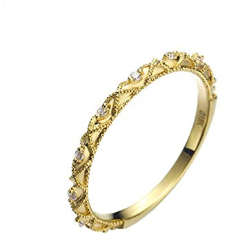 KnBoB Verlobungsring Ehering, Damen 14 Karat (585) Gold Ring, Retro Weiß Rund Zirkonia Schmuck Trauringe Größe 62 (19.7)