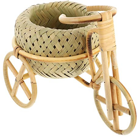BESPORTBLE Geflochtener Fahrradkorb Künstliche Blumenvase Wagenhalter Für Blumentöpfe Dreirad Stifthalter Dreirad Blumentopf Strickkorb Blumenkübel Fahrrad Pflanze Bambus Weben Desktop-Korb