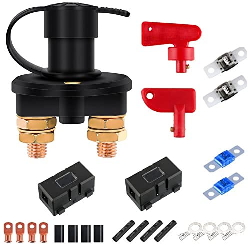 Hauptschalter 12V/24V, Auto Hauptschalter Batterietrennschalter, Trennschalter für Stromabschaltung, mit Natoknochen Schlüssel, Auto Sicherungshalter, für Pkw Wohnmobile Lkw Schiffe Yachten