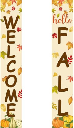 Fall Decor – Welcome Hello Fall Veranda Schild Banner Herbst Dekorationen für Zuhause Haustür Ernte Dekoration Ahornblätter Kürbis hängende Flagge für Herbst Willkommen Home Decor Herbst Party