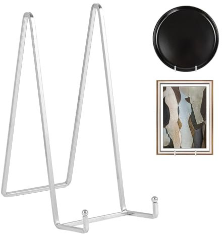 Supporto Cavalletto Espositore Porta Piatti - Supporti Piatti da Esposizione Grande - Cavalletti per Tavolo - Espositori Ferro per Piatto Decorativo | Cornice Foto | Libri - Argento - 2 pezzi - 25 cm