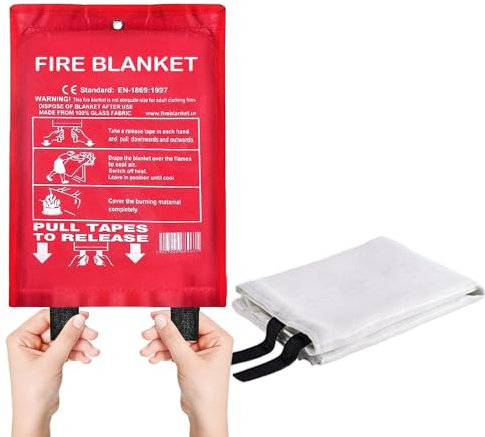 BMLIMITED BML Fire Blanket 1m x 1m, Large Soft Case, Quick Unfolding with Loops, Safety Fire Blanket for Home Kitchen Caravan Car (1)