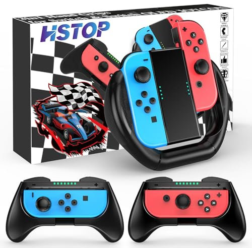 HSTOP Grip Kompatibel mit Nintendo Switch/Switch OLED Joy Con Zubehör, 3 in 1 Ergonomisches Design Verschleißfeste Komfort Controller Griff Kit Kompatibel mit Nintendo Switch/OLED Joy-Con, Schwarz