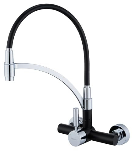 Kelleria Flexibler Wasserhahn Küche Wandmontage, 180° drehbar, Silikon in Lebensmittelqualität, Wand Küchenarmatur, Wandarmatur, Wasserhahn Küche Ausziehbar Schwarz