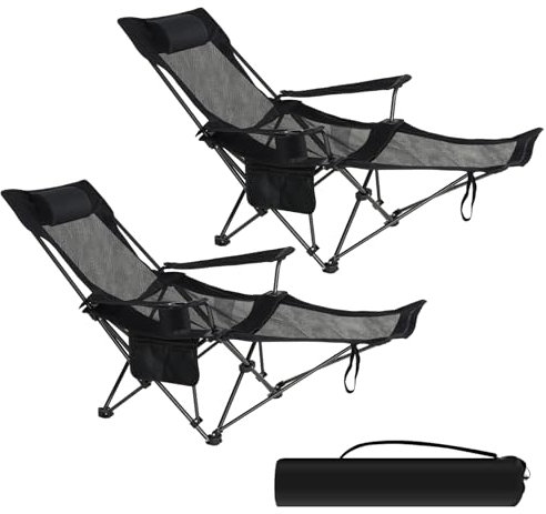 eSituro Faltstuhl Klappstuhl Campingstuhl klappbar, 2er Set, bis 150 kg, Angelstuhl Anglersessel faltbar, Campingliege mit Getränkehalter & Tragetasche, Schwarz
