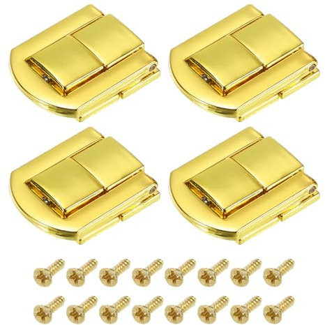 sourcing map 4Pcs Toggle Catch Lock, 0.98 x 0.79 (LxW) Zinc Alloy Hasp Lock Latch Clasp for Jewelry Box Wooden Case, Gold