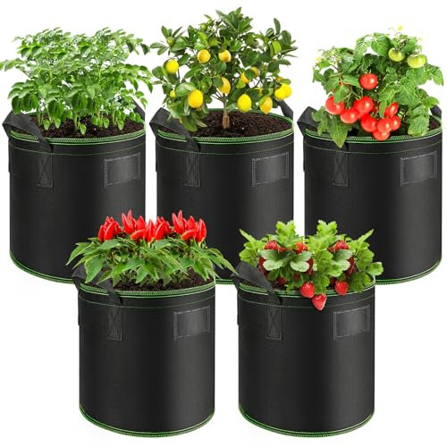 Enbagold Sac de Plantation 5 Sac de Culture avec Poignées, 40L Sacs à Plantes de Tomate, Sac Plantation Pomme de Terre, Pot Plantation pour Tomates, Carottes, Fraises, Légumes