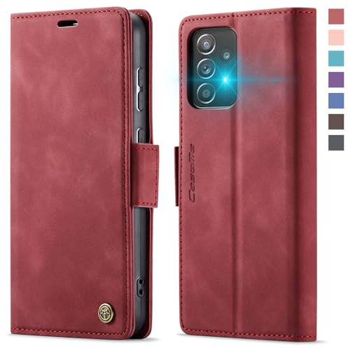 XYGLOW Handyhülle für Samsung Galaxy A52/A52S Hülle Klappbar Premium PU Lederhülle Klapphülle【RFID Schutz】 Kartenfach Standfunktion Schutzhülle für Samsung A52S 5G/ A52 4G/5G Flip Wallet Tasche, Rot