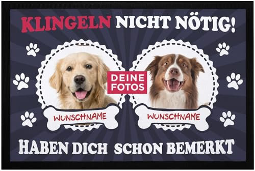 SpecialMe® Fußmatte mit eigenem Hund selbst gestalten personalisiert mit Name und Foto Haustier Hundebesitzer rutschfest & waschbar 2 Hunde schwarz 60x40cm