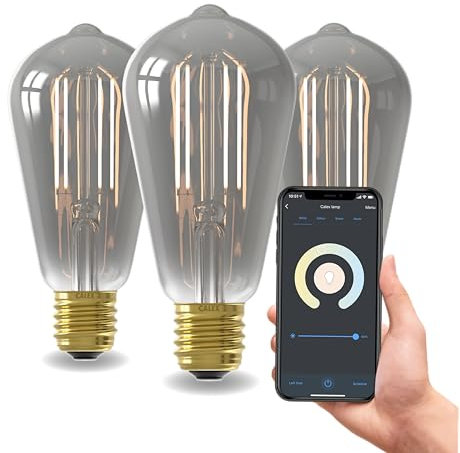 CALEX Smart LED Lampe, E27, ST64, Titanium Filament, warmweißes Licht, dimmbar, WLAN App- & Sprachsteuerung, 3er Pack