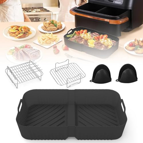 Joaecosmhui 5 Piezas Accesorios Freidora de Aire, 2-in-1 Reutilizable Silicona para Freidora Sin Aceite, Molde para Respostería para Cecotec/Ninja (10,4L) Freidora Aire, Microondas, Horno - Sin BPA