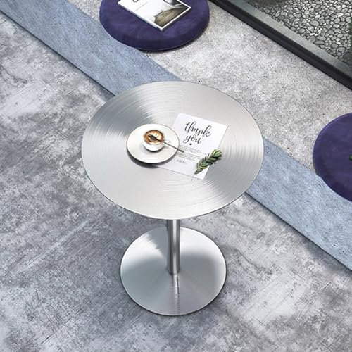 DMCHENGMA Runder Bar-Pub-Tisch/Freizeit-Couchtisch, Bistrotisch mit silberner Edelstahlplatte für Frühstück, Esszimmer, Kneipe, Café, Büro(Size:40x40x105cm)