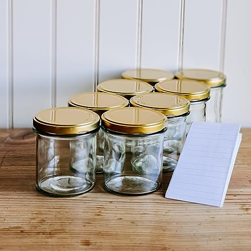 OOPS TOYS 80x Einmachgläser mit schraubdeckel 350 ml - Einweckgläser mit Etiketten - Marmeladengläser mit Deckel Gold - Schraubgläser mit Deckel - gläser - Einmachglas - TO 82 (80 Stk.)