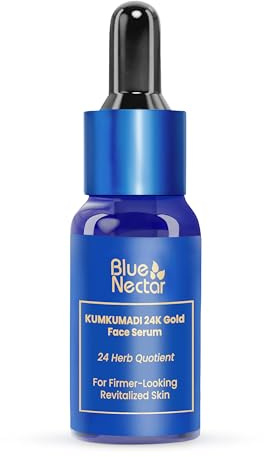 Blue Nectar 24k Gold Serum for Glowing Skin | Natural Kumkumadi Oil Serum for Face Infused with 24K Gold | Ayurvedic Face Serum for Skin Brightening and Skin Firming (24 Herbs, 10ml)