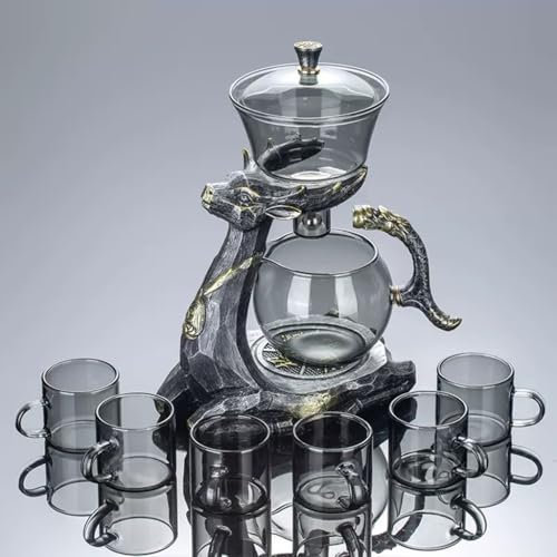 YoeEoay Lazy Glasteeservice Teekannen-Set Mit Magnetischer Unterseite Und Schnittstelle, Hirsch -Tee -Infuser -Topf, Glas-Teeservice Für Zuhause, Faule Kung-Fu-Teetasse (grau)(Teekannen-Set)