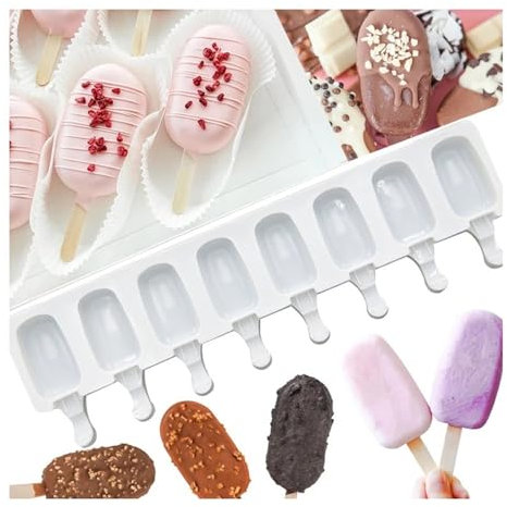LDIFNNSI 2 moldes de Silicona for Helado de 8 Agujeros, moldes Magnum for paletas de Chocolate, Bandeja for Hacer Cubitos de Hielo, Molde for paletas, Accesorio for Hornear, Compatible con DIY(2pcs)