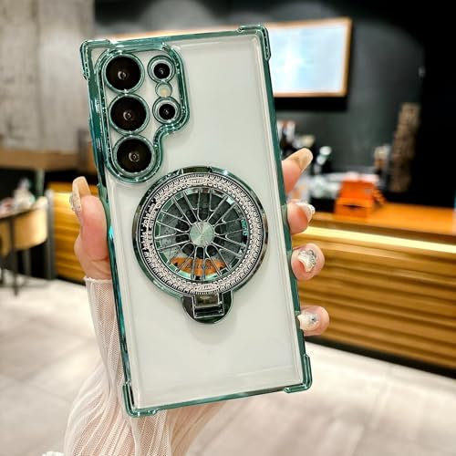 Beajew kompatibel mit iPhone 13 Pro 360° Drehbarer Gyro Ständer Magnetische Handyhülle, Rotation Gyroskop Magnetischer Ständer Telefonhülle,Transparent Schutzhülle-Grün