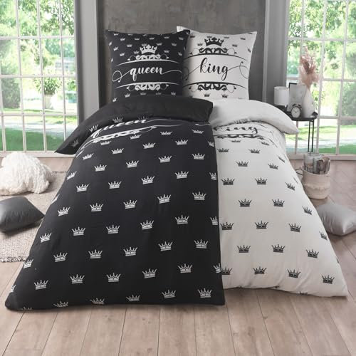 Kuscheli® 4-teilig Partner Bettwäsche 135x200 mit 80x80 Kissenbezug | ÖkoTex Zertifiziert | seidig weich, Mikrofaser Bettwäsche für Paare, Farbe:King-Queen, Größe:135x200