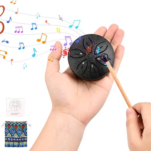 NathrBTV Steel Tongue Drum 3 Zoll 6 Töne mini steel tongue drum mit Stofftasche Schlägeln Zungentrommel Stahlzungentrommel Handpan Drum Percussion Instrument Yoga Klangheilung