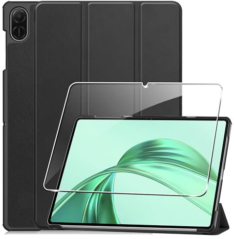 Heioloo Custodia per Honor Pad X8a 11.0 Cover in Pelle Case, + [1 Pezzi] Vetro Temperato Pellicola Protettiva [Auto Svegliati/Sonno][Supporto Funzione ] [Anti-Scratch] Nero
