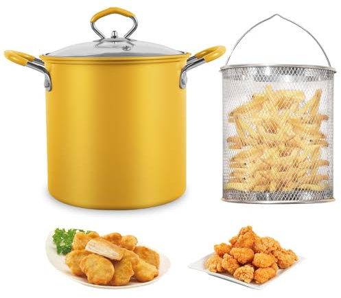 Deep Fryer Pot with Strainer Basket and Lid, 3L Stainless Steel Deep Fryer Pan with Handle, Multipurpose Cooking Pot, Bacon Grease Container for Frying Fish Shrimp Chicken Fries