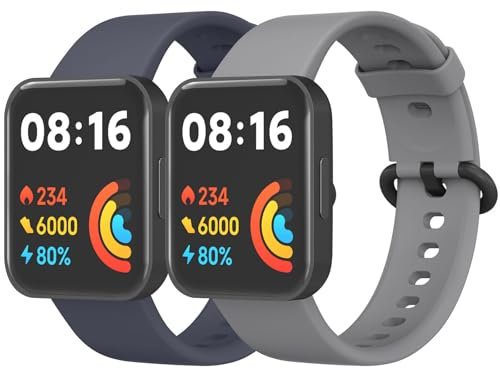 Amzpas 2Stück Armband für Redmi Watch 2 Lite & Xiaomi Mi Watch Lite - Silikon Sport Ersatzarmbänder für Damen und Herren (BlauGrau/Grau)