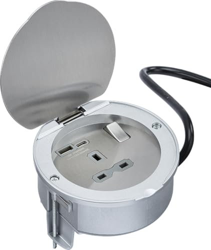 Knightsbridge Recessed 13A 1G Socket with Dual USB A+C [5V DC 4.0A shared] - Stainless Steel