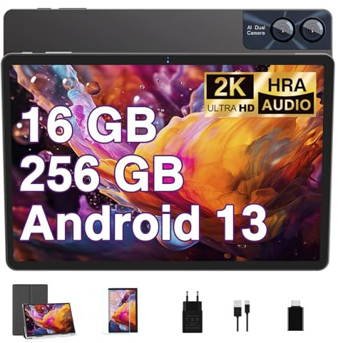 GOODTEL 11 pollici Touch Tablet Android 16GB RAM + 256GB ROM + TF 1TB | Display 2K 2000 * 1200 | Octa-Core | 8600mAh| WiFi 5G | GPS| Bluetooth 5.0 | 13MP + 5MP, Grigio