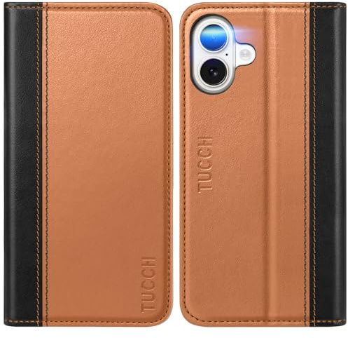 TUCCH Wallet Case for iPhone 16 Plus (6.7) 2024 5G, PU Leather Case with[RFID Blocking][Card Slots][Shockproof TPU]Viewing Stand, Folio Stand Folding Cover Compatible with iPhone16 Plus, Black&Brown