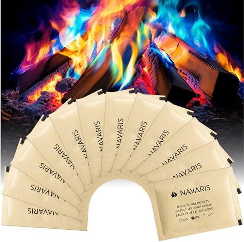 Navaris Feuerfarben Pulver - Buntes Feuer für Lagerfeuer - 20g 12er-Pack - Einfach zu Verwenden - Feuerpulver Bunt für Feuerschale - Buntes Feuer Pulver - Farbpulver