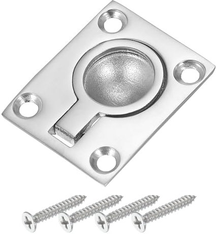 PATIKIL 1-7/8x1-1/2 Flush Pull Ring Handles, Marine Grade 316 Stainless Steel Square Recessed Door Pull Hidden Boat Hatch Latch with Screws for Marine Yacht Furniture, Silver