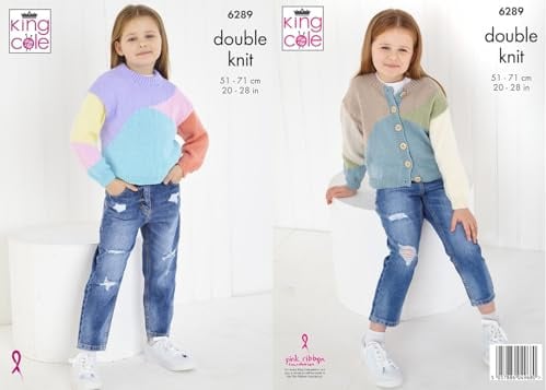 King Cole Girls Knitting Pattern Double Knit DK Childs Cardigan & Sweater (6289)