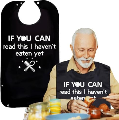 Lätzchen für Erwachsene Lustig, Schwarz Lätzchen Schlabberlatz mit Auffangschale für Senioren, Abwaschbar Kleidungsschutz Wasserdicht Wiederverwendbar Latz für Ältere zum Essen Menschen Männer Frauen