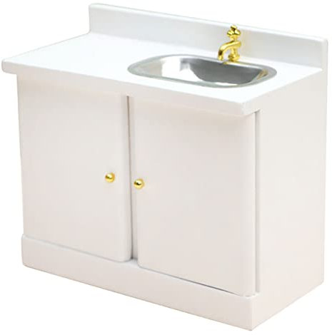 TOYANDONA Puppenhaus Küchenwaschbecken Miniatur Schrank aus Holz und Langlebiges Zubehör für Badezimmer und Küche Maßstab für Miniaturdekorationen