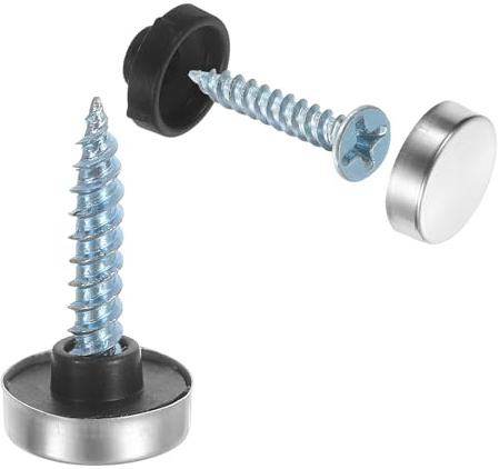 uxcell 24pcs Screw Covers Caps, 12mm Dia Stainless Steel Mirror Screws Decorative Cover Caps Nails Convex Gasket Mirror Screw Fasteners for Sign Advertising Hardware Construction, Silver