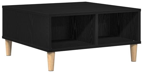 vidaXL Moderner quadratischer Couchtisch in schwarzer Eiche mit texturierter Oberfläche, massiv aus Holz, viel Stauraum für Wohnzimmer, für drinnen, konische braune Beine, elegant