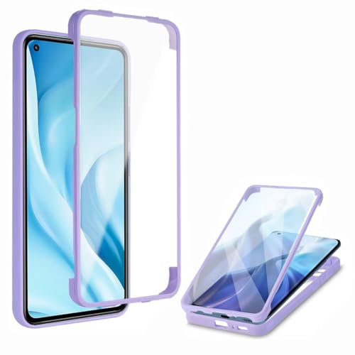 xinyunew Funda para Realme C21, Carcasa Antigolpes 360 Grados con Protector de Pantalla Integrado Robusta Doble Cara Bumper Case Transparente Anti-Amarilleo Capa Funda -Morado