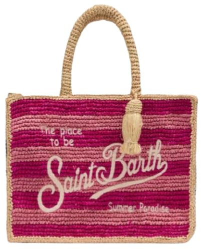 Saint Barth BORSA COLETTE RAFFIA DONNA STRIPS MULTIC, Rosa