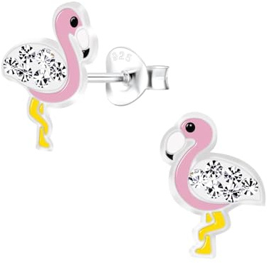 Monkimau Mädchen Ohrringe Flamingo | Ohrstecker aus 925 Sterling Silber | Kinderohrringe hypoallergen