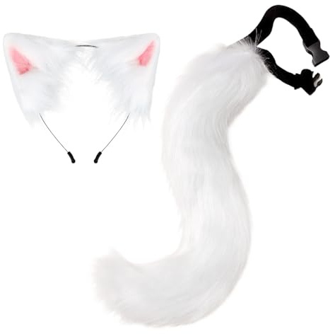 Generisch Halloween Kostüme Plüsch Katzenohren katzenschwanz Cosplay Set Katzenohren und Schwanz Set aus Kunstfell Fuchsohren Haarreif mit Ohren Fasching Karneval Masquerade Cosplay