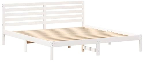 vidaXL Bettgestell mit Kopfteil Weiß 180 x 200 cm Massivholz Kiefer, Moderner Kiefernholz Plattformbett, Stabiler Rahmen für Matratze, minimalistisches Design, modernes Schlafzimmermöbel