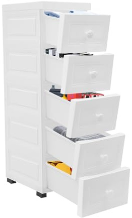 Chariot à roulettes avec tiroirs, en plastique, blanc, avec boucle antidérapante, meuble de rangement à roulettes, pour salle de bain, cuisine, bureau, salon