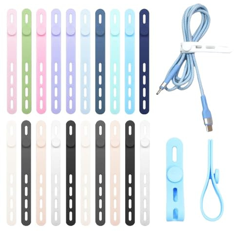 Silikon Kabelbinder, 2026 Neu Wiederverwendbar Flexibler Kabel Organizer & Kabelmanagement für Zuhause, Büro & Reisen, Elastische Silikon Kabelbinder für Ladekabel, Netzwerkkabel (20)