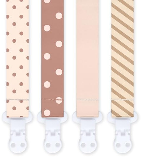 4PCS Schnullerband & Clip Set -Unisex Design für Mädchen und Jungen - Retro Wellenpunkt Streifen Design （A）