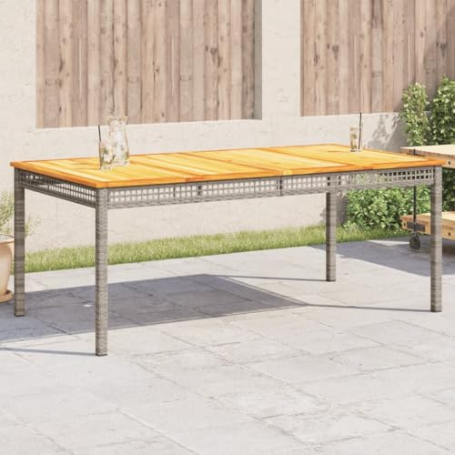 Teenpull Gartentisch Grau 180x90x75 cm, Poly Rattan, Akazienholz Tischplatte, UV-beständig, robuster Outdoor Dining Table für Garten, Terrasse, Balkon