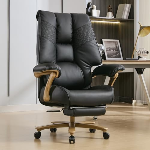 EXCEBET XXL Big and Tall Office Chair 180kg, Heavy Duty Executive Computer Chair with Spring Box & Moulded Foam Seat, Extra Wide Ergonomic Desk Chair with Footrest for Long Hours Sitting (Black)