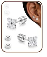 Chriscoco G23 Titane Boucles d'Oreilles Femme Argent pour Fille Enfant | Hypoallergénique,CZ Opal Boucle d Oreilles Vis,Tragus Helix Piercing Oreille pour Oreilles Sensibles