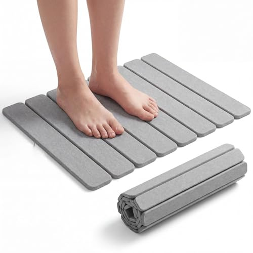 Pincho Alfombra Diatomita Baño, Alfombrilla Cocina, Escurreplatos Diatomita, Alfombra Ducha Antideslizante Plegable, Alfombrilla Fregadero Secado Rapido - 30x40 cm Gris, Baño y Cocina (2)